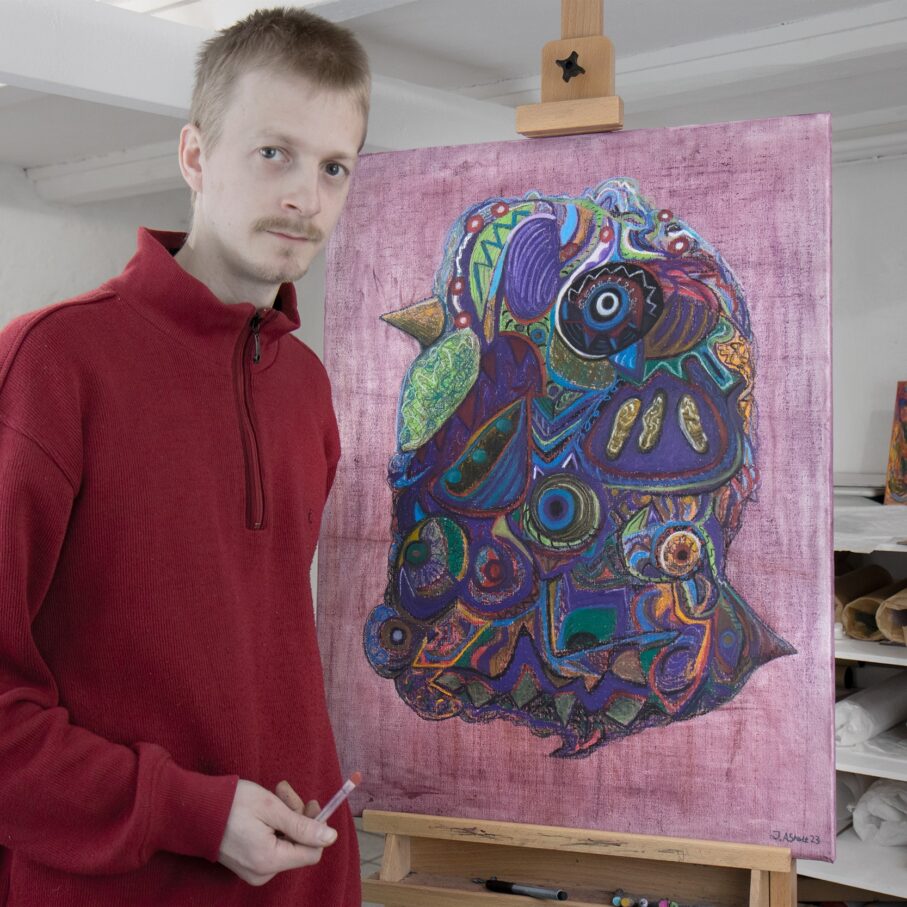 Portræt af Jeppe Asholt - abstrakt kunst og oliepastel